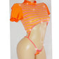 Colorful short sleeve Crop Top adjustable thong one piece - designed for exotic dancers, stripper outfits, pole dance