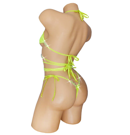 "Diamond Gunslinger" set Glows in Black Light! Neon Yellow sparkles everywhere - AA cup to DD, XS to XL