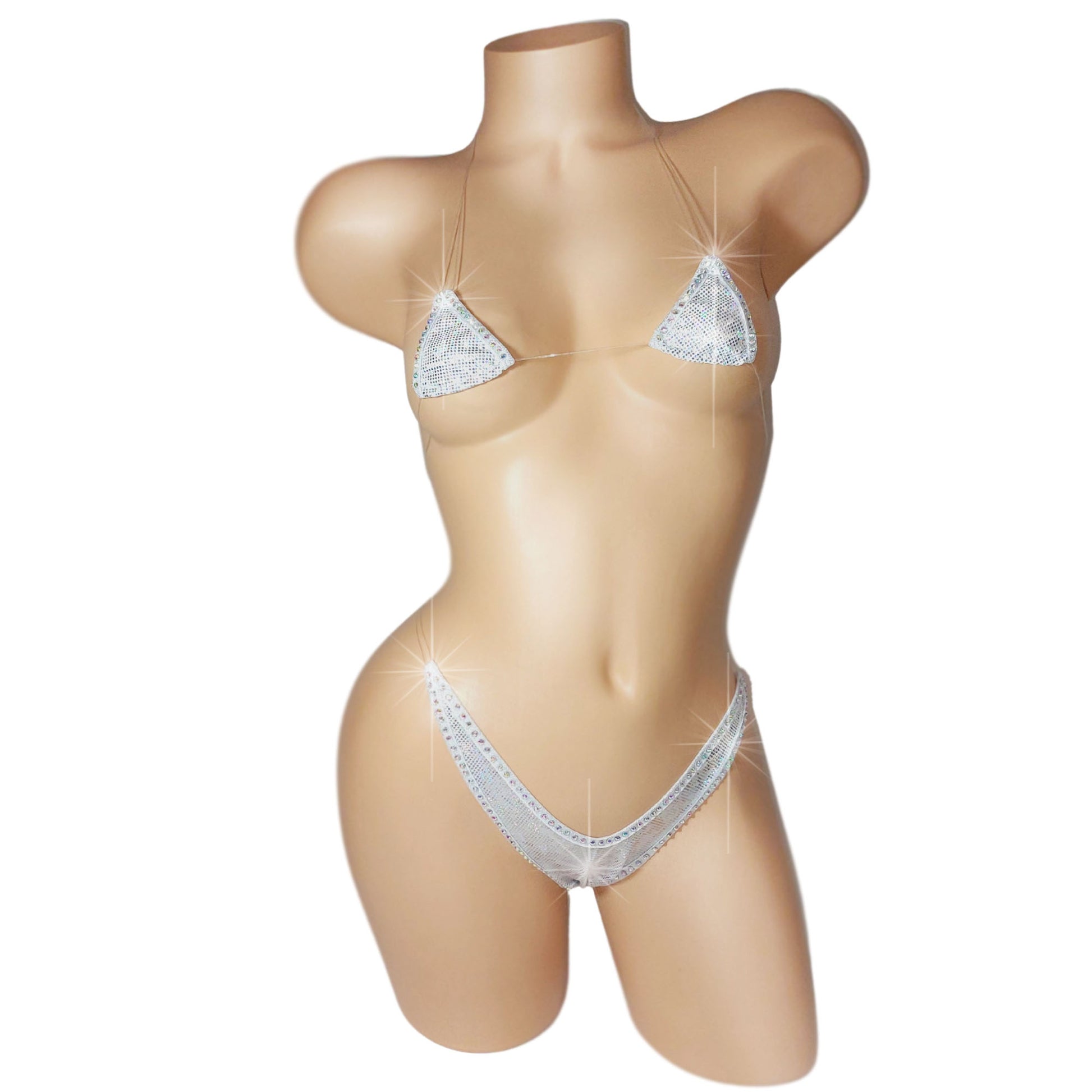 Extreme micro white hologram clear string bikini.