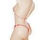 Back view of a red rhinestone cord bikini on a mannequin.