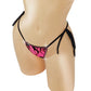 Rhinestone pink flame pattern thong with tie sides.