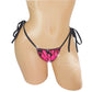 Rhinestone pink flame pattern thong with tie sides.