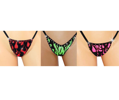 Glow Pink Flame bikini with Rose rhinestones -