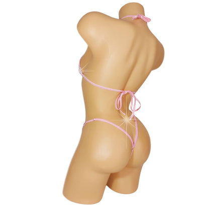 Baby Pink Lace with Crystal Rhinestones - Fully lined - designs for Rave, exotic Dancewear, Stripper outfits, Pole Dance