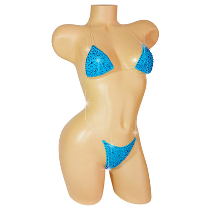 Cobalt Blue Mesh * Tons of sparkle! with Invisible Clear Illusion elastic bikini- AA to DD, XS to XL - Sexy exotic dancer outfits