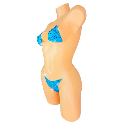 Cobalt Blue Mesh * Tons of sparkle! with Invisible Clear Illusion elastic bikini- AA to DD, XS to XL - Sexy exotic dancer outfits