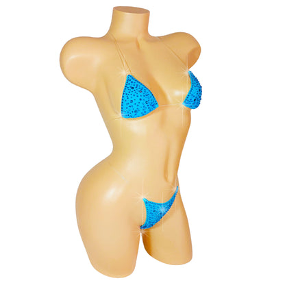Cobalt Blue Mesh * Tons of sparkle! with Invisible Clear Illusion elastic bikini- AA to DD, XS to XL - Sexy exotic dancer outfits
