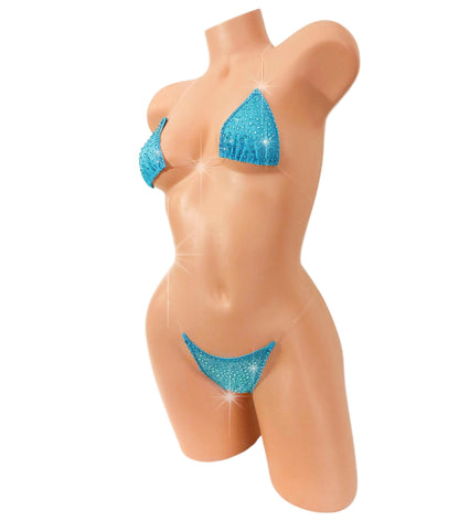 Sky Sparkle Mesh * Tons of sparkle! with Invisible Clear Illusion elastic bikini- AA to DD, XS to XL - Sexy exotic dancer outfits