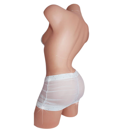 Bridal White mesh lllusion bikini & Skirt Set with hand applied Crystal rhinestones - from XS-XL sexy dancer micro string bikini