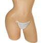 White mesh sparkle diamonte rhinestone thong with clear elastic on a curvy mannequin.