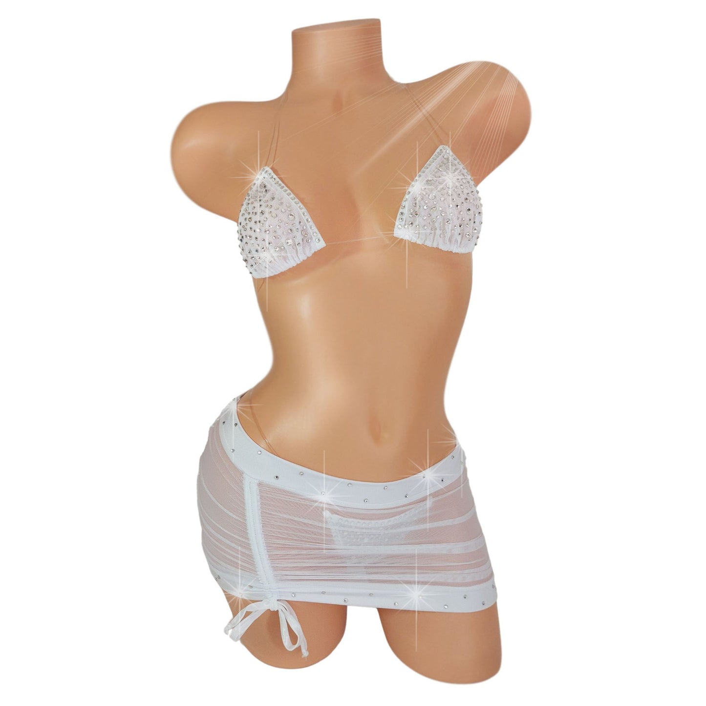 Black mesh Illusion Halter bikini & Skirt set with hand applied Crystal rhinestones - Designer fashionfrom AA - DD Sexy dancer micro string bikini mini