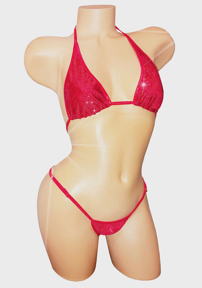 Red hologram Halter top thong bikini *