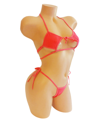 Hot Pink Coral GLOWS in Black Light! Sexy strappy adjustable 2 pc bikini set! Stripper outfits, poledance, exotic dancewear