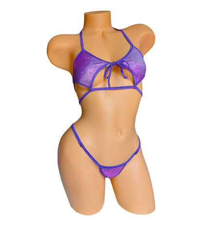 Purple Hologram strappy adjustable bikini set!