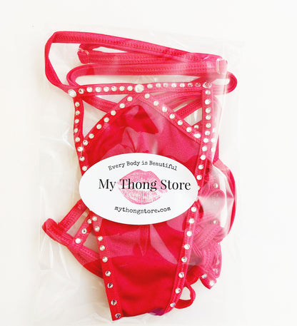 Bedazzled Cutout Rhinestone bikini Set with Thong -