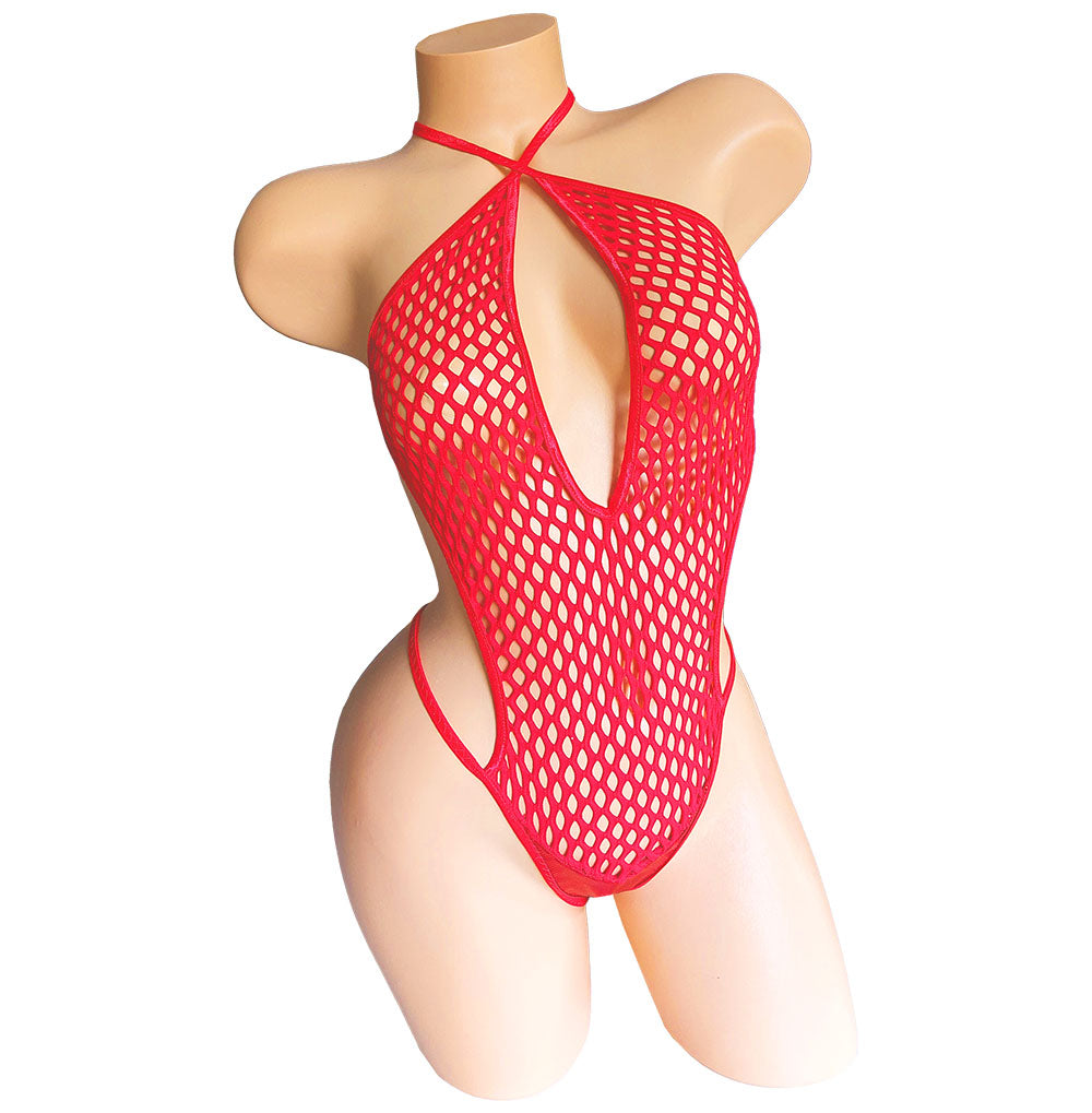 The HAYLEE - GLOW IN BLACK LIGHT colors -  adjustable fishnet thong one piece bodysuit