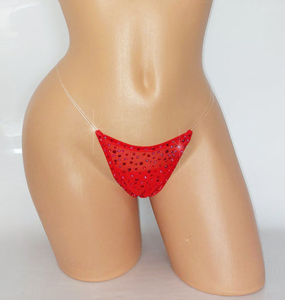 Extra Bedazzled Rhinestone Illusion Thong bottoms: Adjustable Clear Elastic