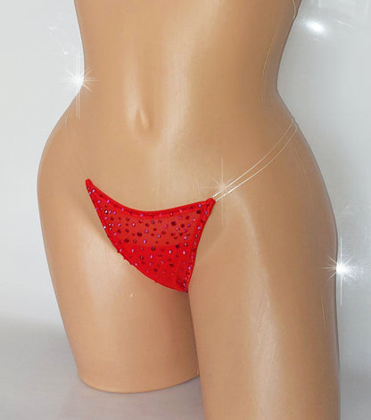 Extra Bedazzled Rhinestone Illusion Thong bottoms: Adjustable Clear Elastic