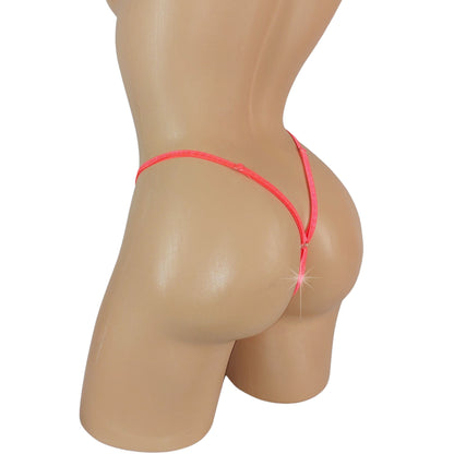 Sexy glow in black light neon orange rhinestoned thong. rear view.