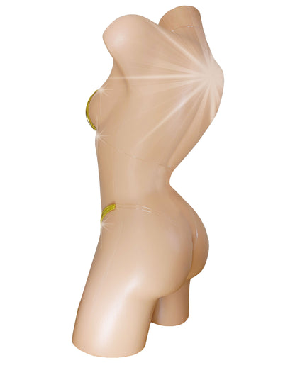 Gold Metallic ADJUSTABLE clear straps invisible elastic Cups AA-DD Bottom Sizes XS - XL  Missy stripper pole exotic thong bikini