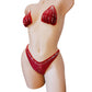 Sophisticated Burgundy with Rhinestones - ADJUSTABLE Clear invisible elastic string thong bikini NEW! Exotic dancewear Stripper Pole dance fits