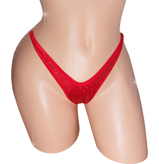 Red hologram thong on a sexy mannequin with invisible elastic.