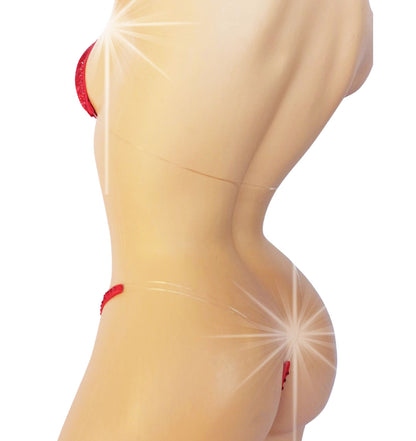 Red Rhinestone Hologram Clear Elastic AA cup to DD cup * XS to XL * sexy dancer thong bikini - stripper outfits - exotic dancewear - poledance fits