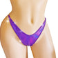 Irridescent purple thong with color changing rhinestones.