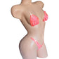 GLOWS in Black Light! Clear invisible transparent elastic two piece Rhinestone thong bikini