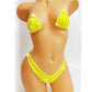 Neon Yellow transparent Clear invisible elastic Micro string thong bikini with Yellow Rhinestones