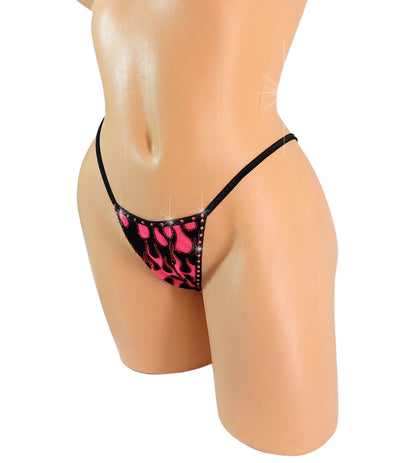 Fire Flame & Hot Pink crystal Rhinestone thong G-string