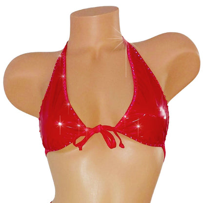 New! Wet Look Vinyl Rhinestone RAVE G-string Bikini Set