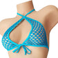 Yellow Fishnet GLOW in Black Light - 8 COLORS! 5 Cup sizes! Halter & Adjustable thong set! Rave outfits Stripper bikinis Exotic dancewear