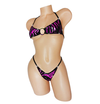 Metallic Purple Zebra with Rainbow Ring - Adjustable Rhinestone bikini for Strippers, Exotic Dancers, Pole Dance & Rave outfits