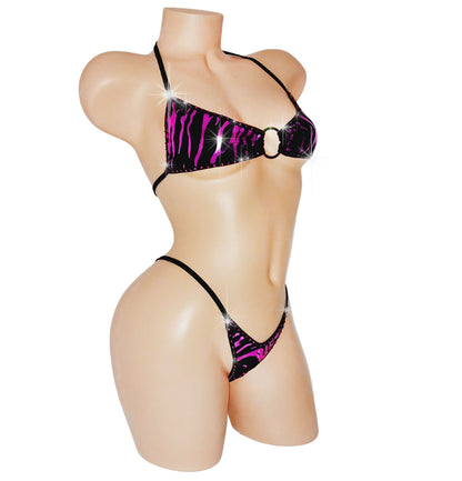 Metallic Purple Zebra with Rainbow Ring - Adjustable Rhinestone bikini for Strippers, Exotic Dancers, Pole Dance & Rave outfits