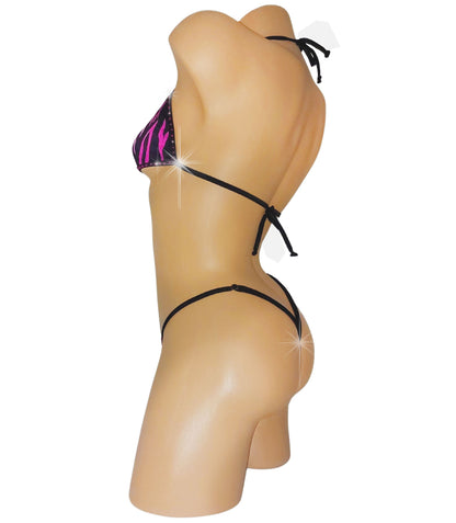 Metallic Purple Zebra with Rainbow Ring - Adjustable Rhinestone bikini for Strippers, Exotic Dancers, Pole Dance & Rave outfits