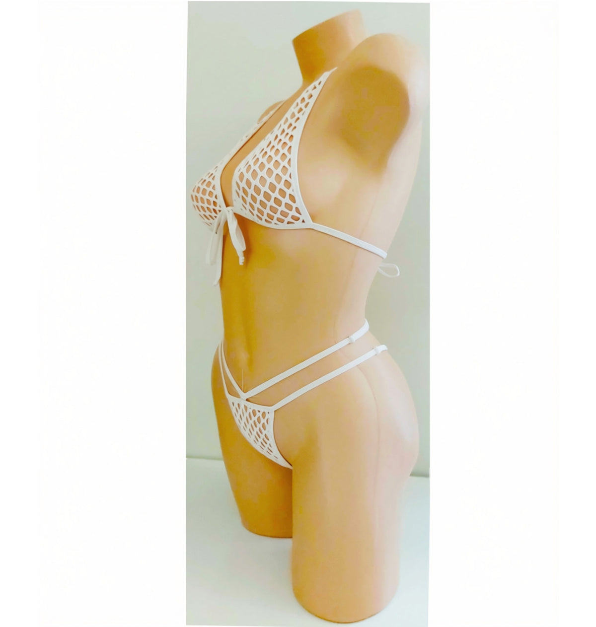 White Rave Fluffy Fishnet Bikini halter set - NEW