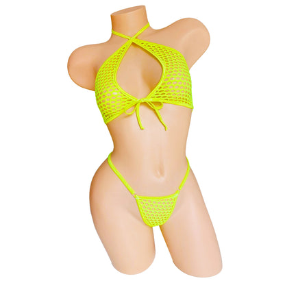 Elegant Black Fishnet Adjustable waist thong and halter top! Sexy Rave outfits Stripper Pole Dancers Exotic dancewear