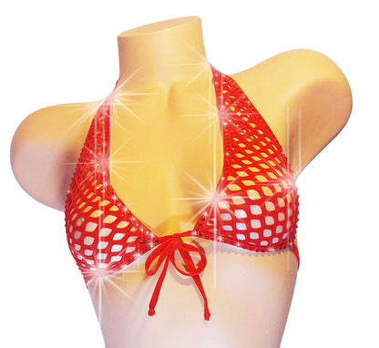 Fishnet Rhinestone LINED halter crop Top - Glow in Black Light colors!! From AA cups to DD cups, XS to XL.  Rave festival Stripper outfits Pole Exotic dancewear