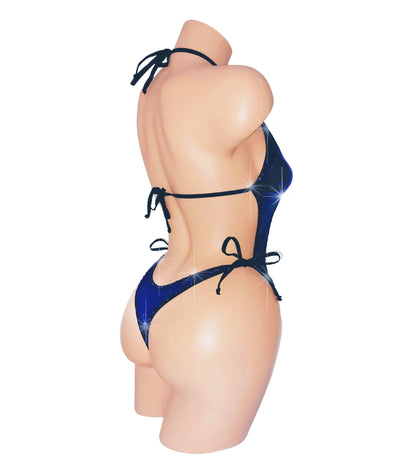 Royal Sapphire Blue Hologram with Rhinestones  - All Adjustable Straps - One Piece -Custom Sizing! Stripper outfits pole exotic dancewear