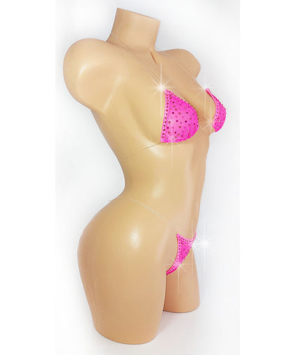 GLOW in Black Light ** Rhinestone Hot Pink Mesh Illusion clear elastic Set **