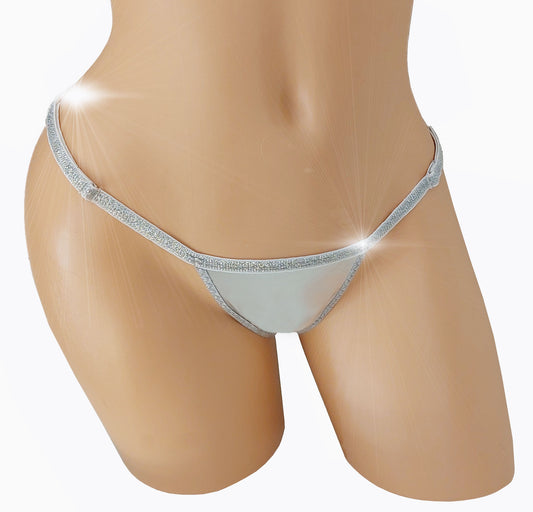 Silver thong on a mannequin against a white background
