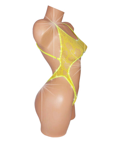 Sexy dancer GLOW Lace One Piece - Rhinestones -adjustable neck straps - Stripper outfits Exotic Dancewear Pole Dance fits SW lingerie