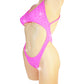 Sexy dancer One Piece - dripping in Pink Rhinestones - GLOWS in Black Light - adjustable neck straps - designed for Stripper outfits, Exotic Dancewear, Pole Dance fits, SW lingerie