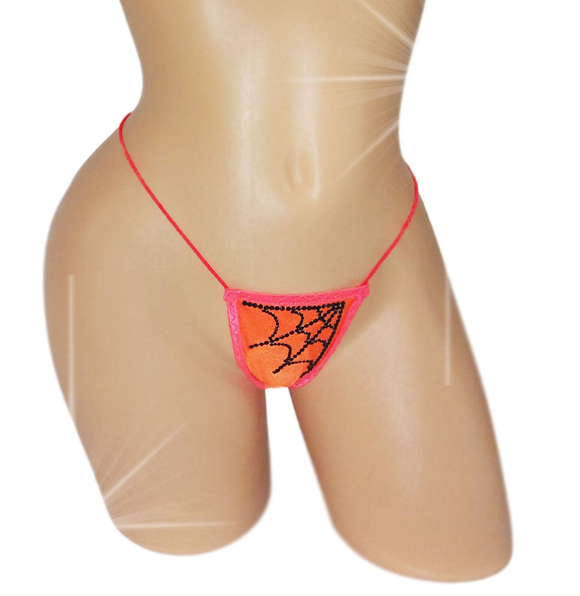 LIMITED TIME! Halloween GLOW in Black Light Spiderweb thong - adjustable one size. New!Fits AAcup to D cup