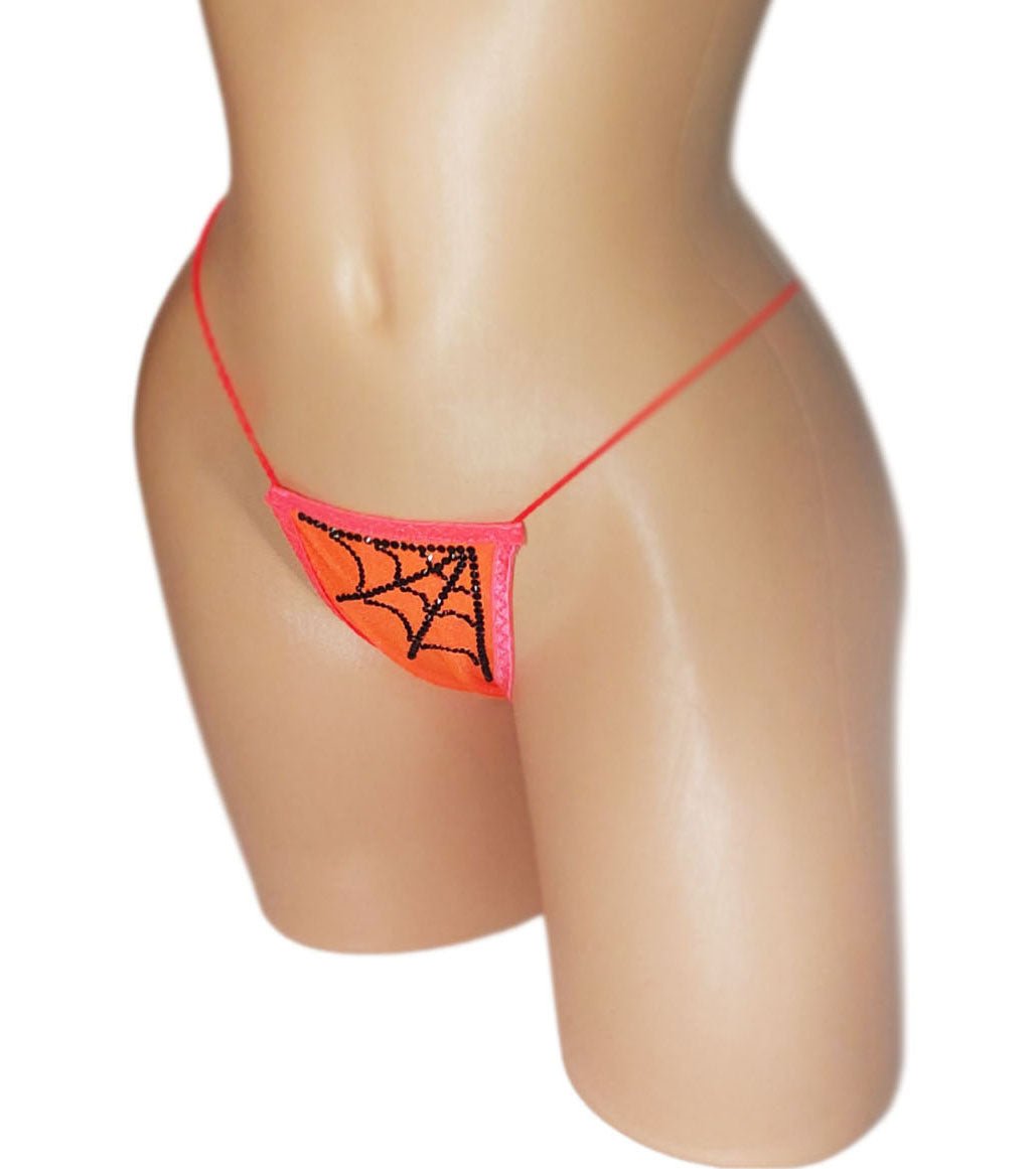 LIMITED TIME! Halloween GLOW in Black Light Spiderweb thong - adjustable one size. New!Fits AAcup to D cup