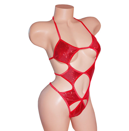 Meet "STAR" - Red Hologram adjustable one piece bodysuit thongkini