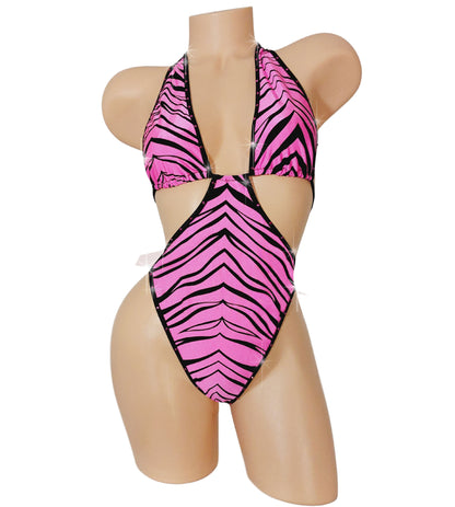New Style! Pink Zebra rhinestone One Piece - high waist