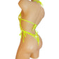 Monokini Lace One Piece - Adjustable ties Fluorescent Neon Yellow trim ~ Stretch lace lingerie one piece thong monokini for stripper pole exotic dancewear