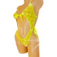 Monokini Lace One Piece - Adjustable ties Fluorescent Neon Yellow trim ~ Stretch lace lingerie one piece thong monokini for stripper pole exotic dancewear